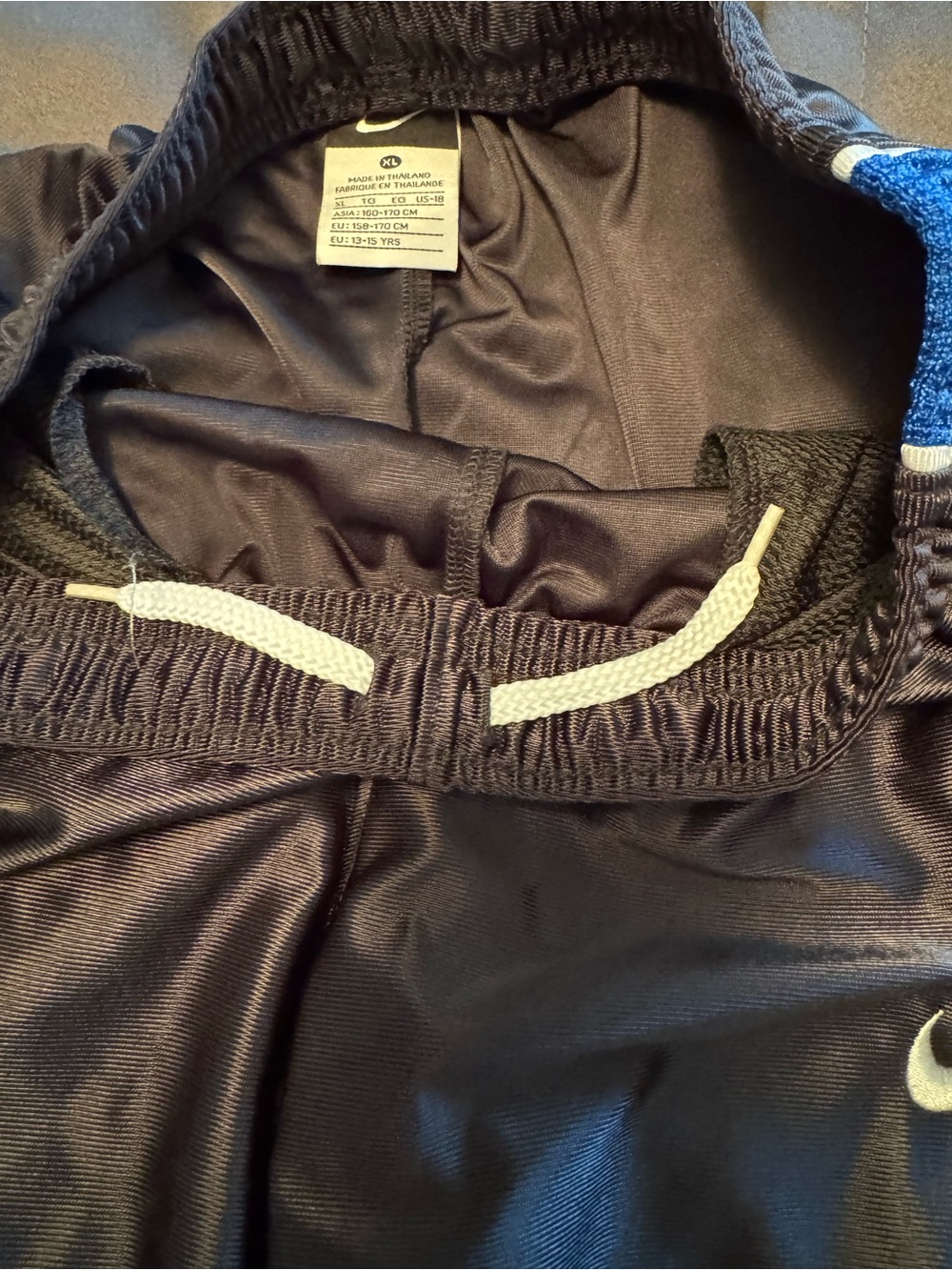 EUC- Vintage Nike Shiny Nylon Track Pants – Dark Grey with Royal Blue Sides - Picture 5 of 10